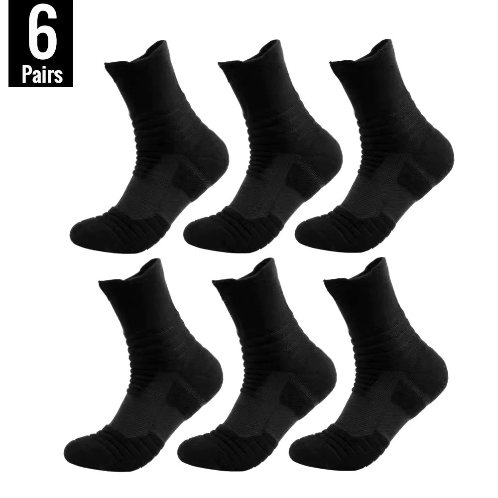6/3/1 Pairs New Men Sports Running Fitness Flight Short Tube Socks Women's Towel Bottom Basketball Socks Solid Color Black Socks