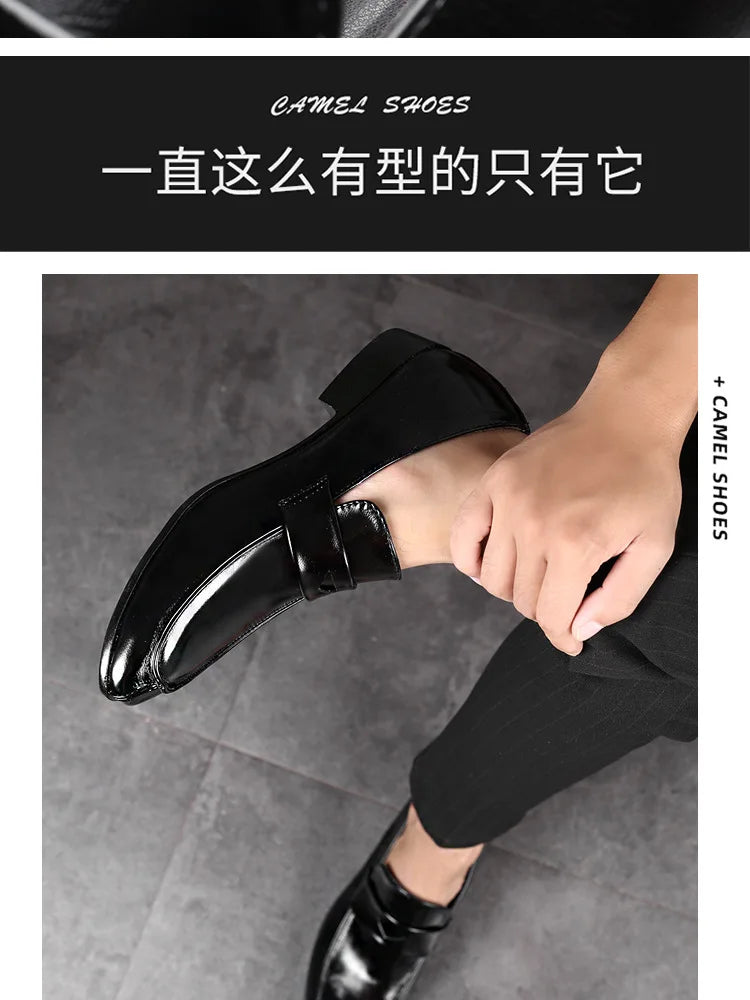 Men's Shoes Loafers Dress Man British Casual Single Leather Small Square Toe Mens Genuine Shoe Formal Black Elegant Good Quality