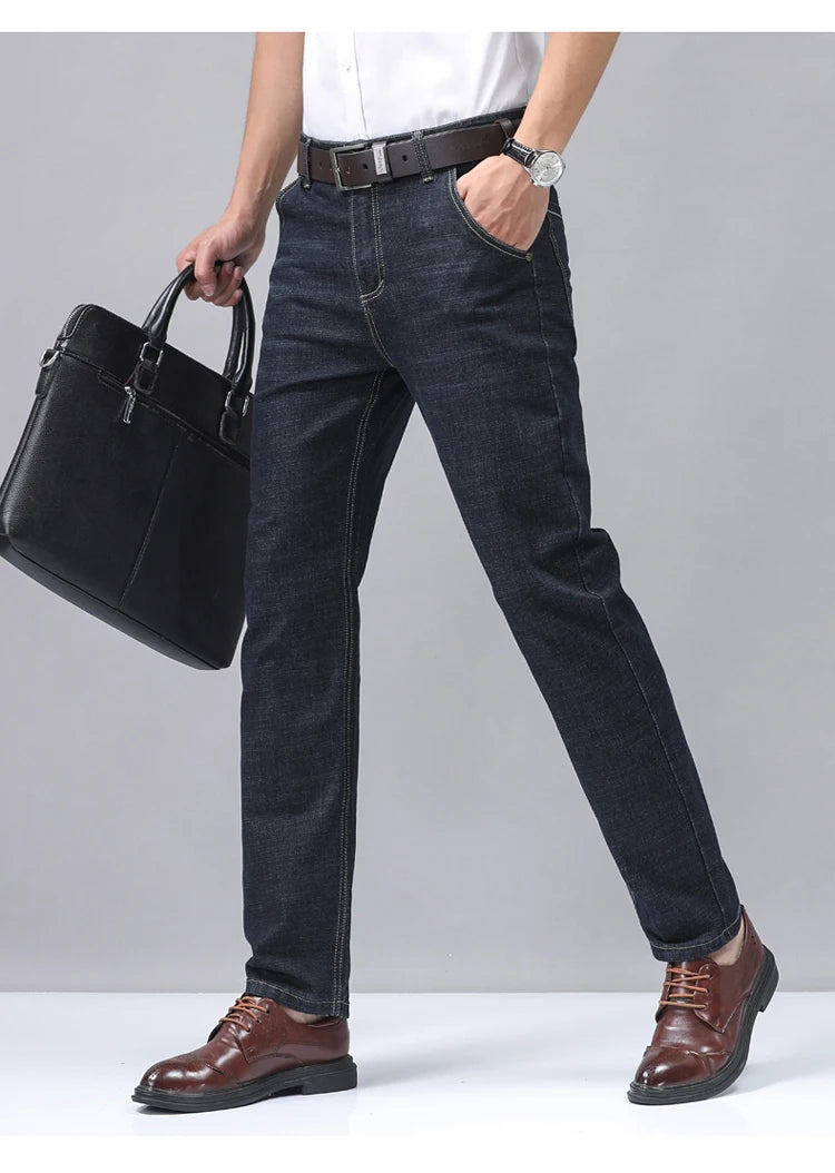 2024 Denim Jeans Casual Fashion Business Pants Classic New Arrivals Elastic Regular Fit Straight Trousers