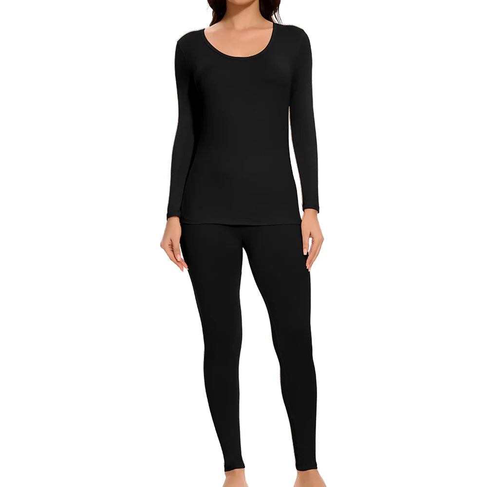 Women's Casual Warm Suit Long Sleeve Round Neck Bottoming Top Leggings Two-piece Set Solid Color Autumn Winter  Outfits Female