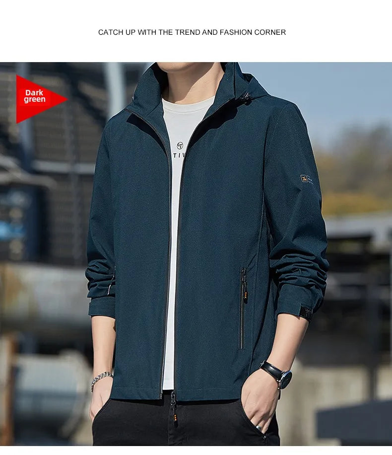Men's jacket 2025 new jacket Spring and Autumn American slim fit trendy brand heavyweight hooded workwear casual assault jacket