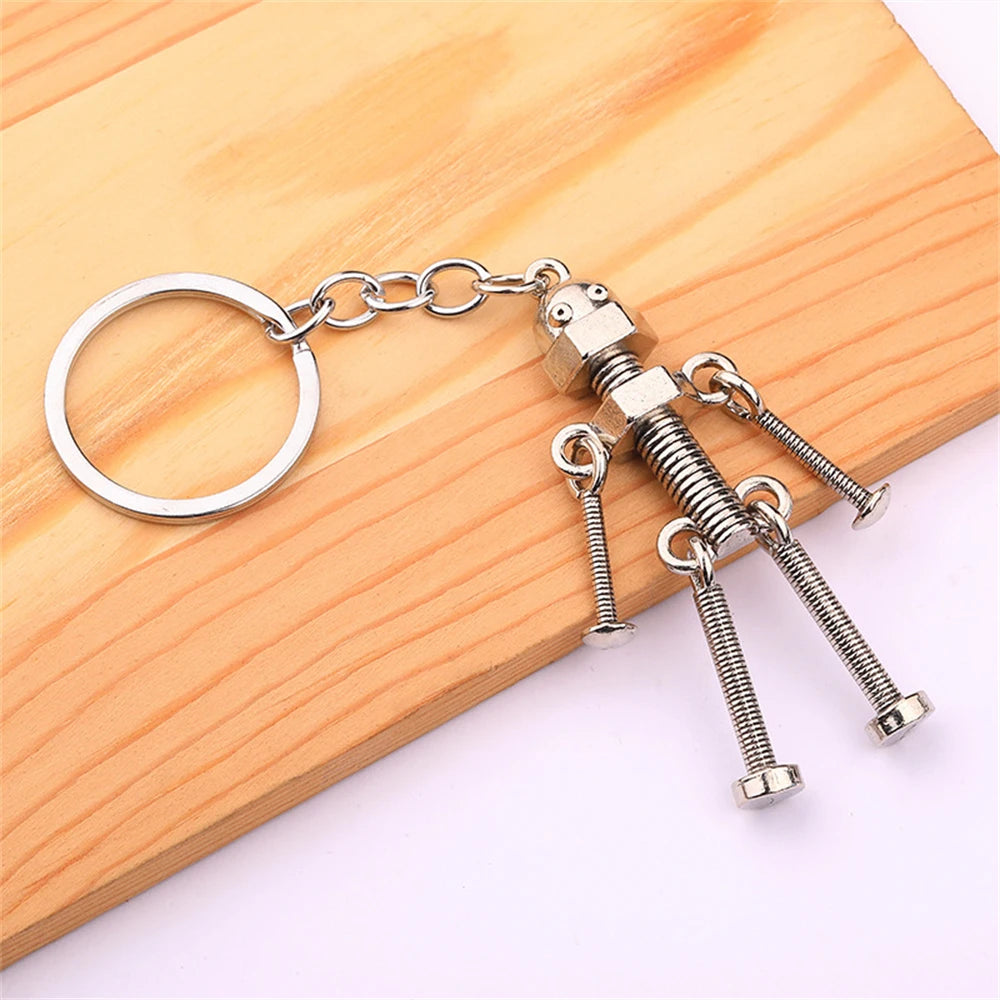 Funny Robot Keychain Metal Screw Body Keyring for Men Couple Bag Pendant Car Key Holder Accessories Creative DIY Gifts