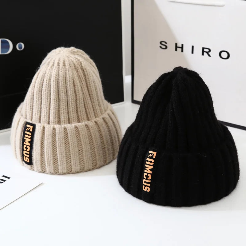 Winter hat, men's and women's versatile fashion long label woolen hat, warm ear protection, toe cover, knitted hat