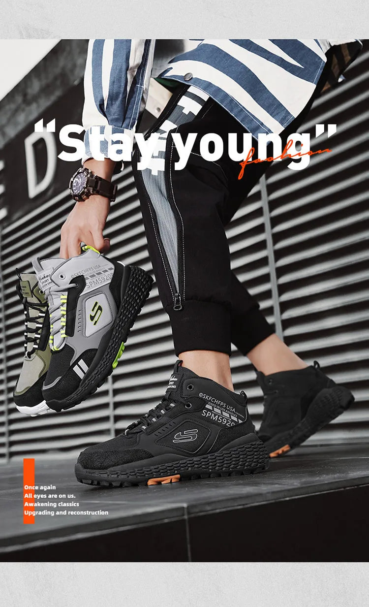 Men's Shoes 2025 New Outdoor Leisure Sports Mesh Shoes Driving To Work Thick Soled Wear-resistant Black Mid Top Trendy Sneakers