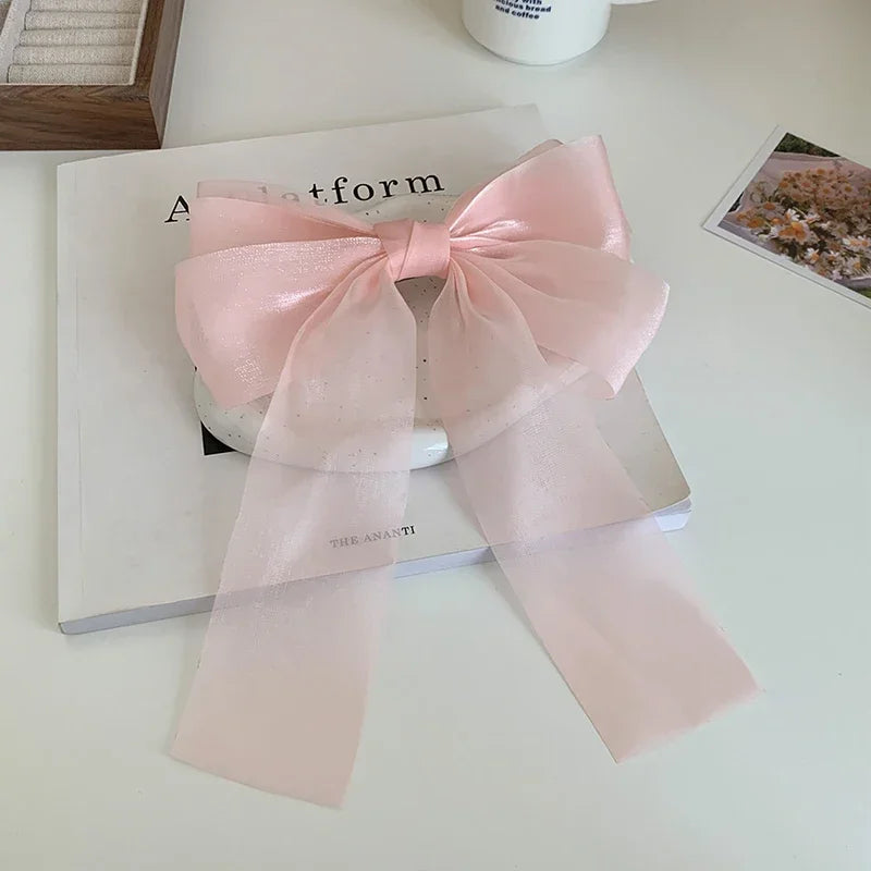 New Fashion Hair Accessories Black White Yarn Bow Hair Clip For Women Girls Spring Clip Back Head Hairpin