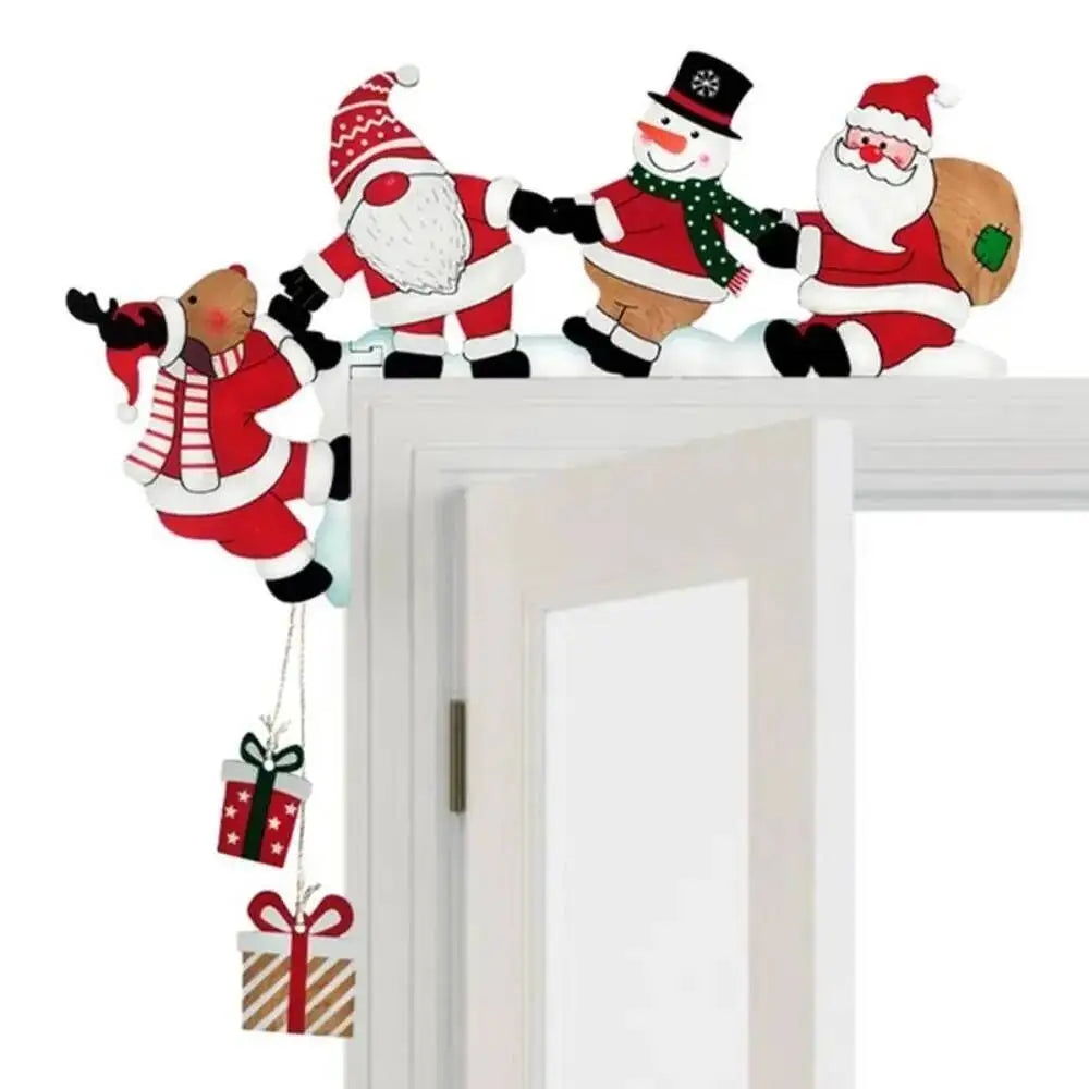 Christmas Wooden Santa Door Corner Decor Snowman Reindeer Pendant Xmas Cartoon Door Frame Decor Party Christmas Ornament Gift