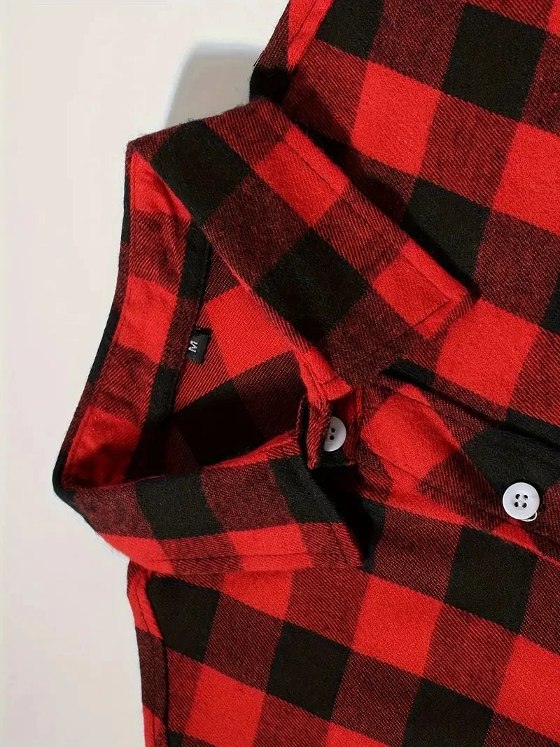 Men's Shirts Button-Up Classic Plaid Smart Casual Flannel Shirt Long Sleeved Chest Two Pockets Design Spring Autumn Men Tops