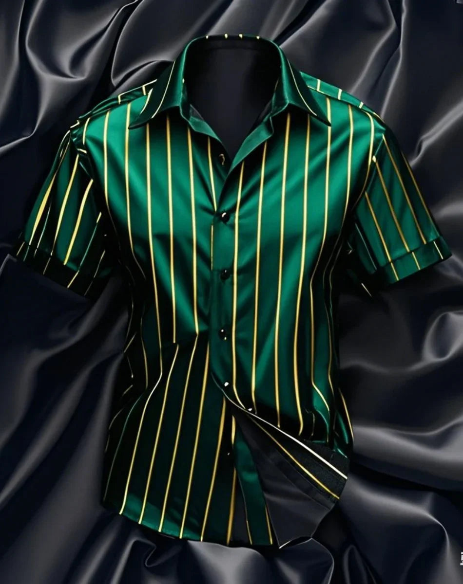 Men's fashion striped shirt, elegant casual comfortable breathable, short sleeves, lapel buttons, soft and comfortable material