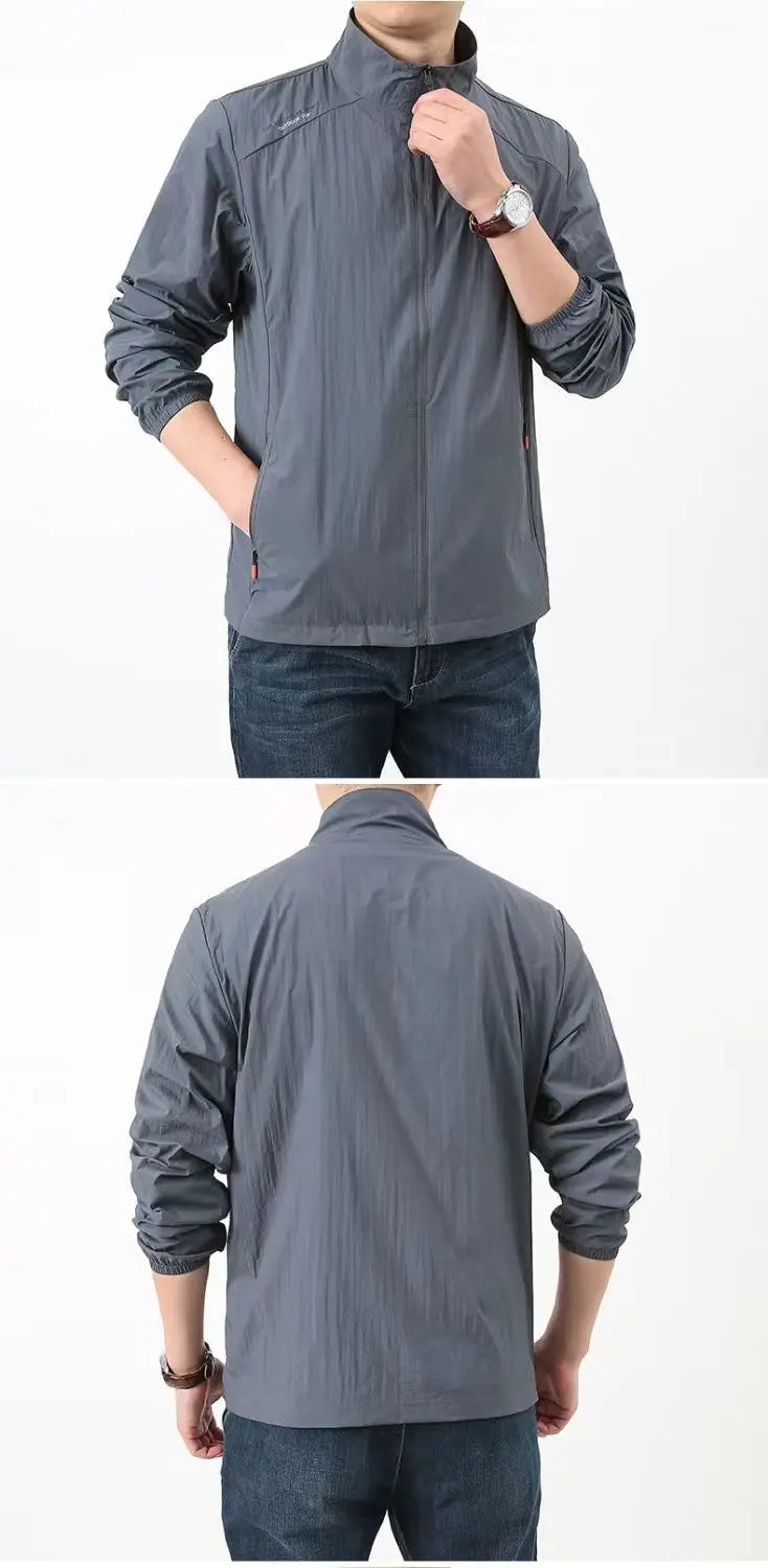 New Fashion Quick Drying Breathable Jacket for Man Loose Casual Stand Collar Coats Pocket Solid Outwears Sports Men's Clothing