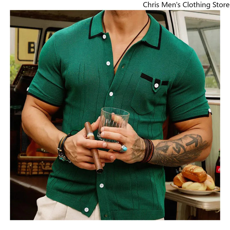 High-quality Knitted Shirts for Men, Business Casual Tops,Skin-friendly Soft  Breathable Shirts, Light Luxury Commuting Clothing