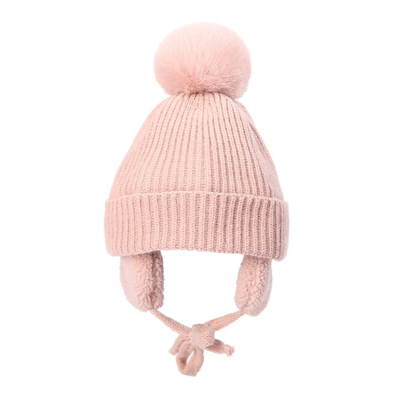 Winter Baby Knitted Hat Skiing Infant Bonnet Plush Lining Kids Beanie Protect Ears Children Cap for Boys Girls Accessories 2-6Y
