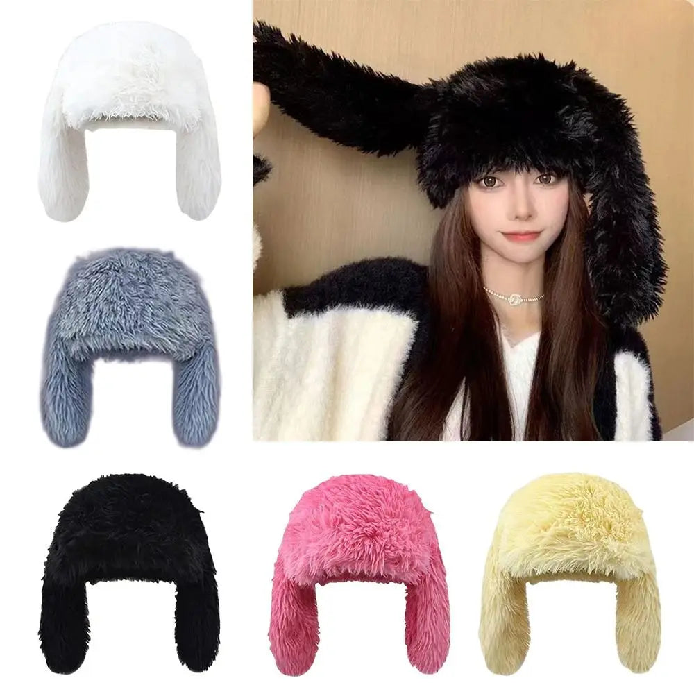 Women's Accessories Faux Fur Rabbit Ear Hat Ear Protection Sweet Plush Winter Hat Rabbit Ear Women's Beanies Halloween Party