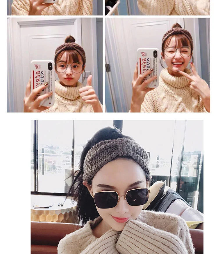Winter Warm Knit Headbands For Women Knotted Crochet Elastic Hair Band Bandanas Handmade Turban Headwear Hair Accessories