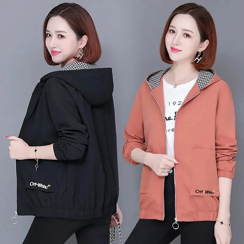 Women'S Clothes Spring Autumn Jacket Top 2025 New Women Windbreaker Korean Loose Casual Hooded Jacket Ladies All-Match Coat