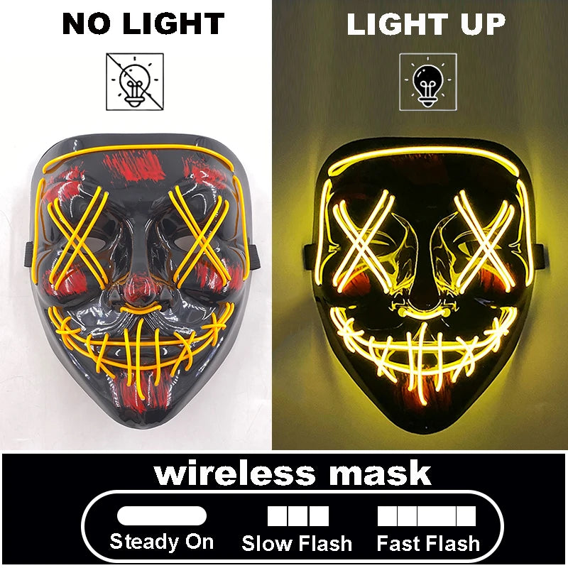 Halloween Letter V Horror Mask and colorful gloves Wireless Scary Glowing Mask for man women Festival party costume supplies