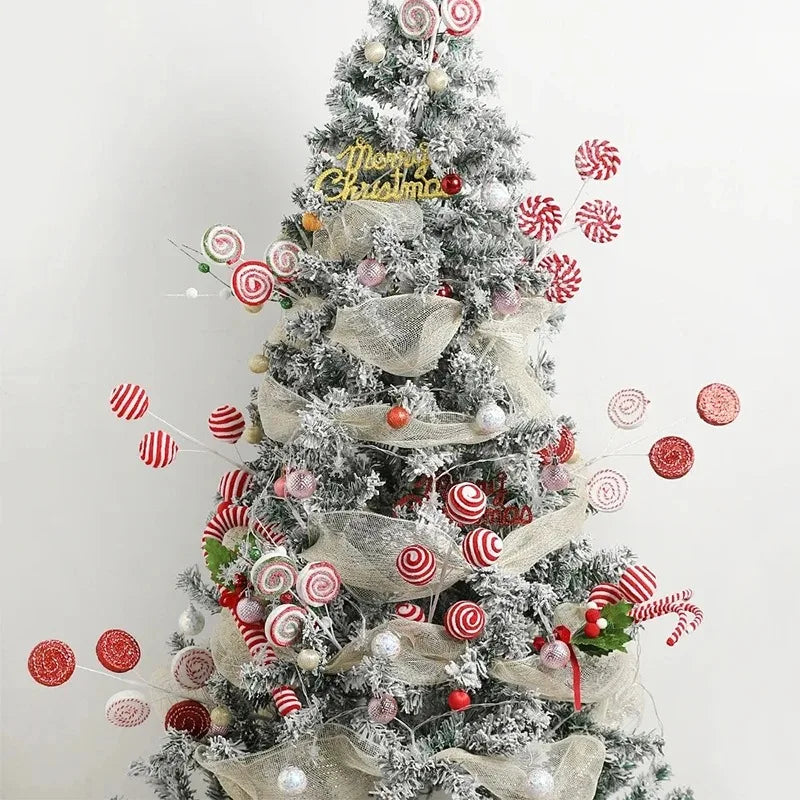 Christmas Decorations Candy Snow Berries Artificial Bouquet Xmas Tree Pendant Ornament Home Decor New Year 2025 Gift Accessories