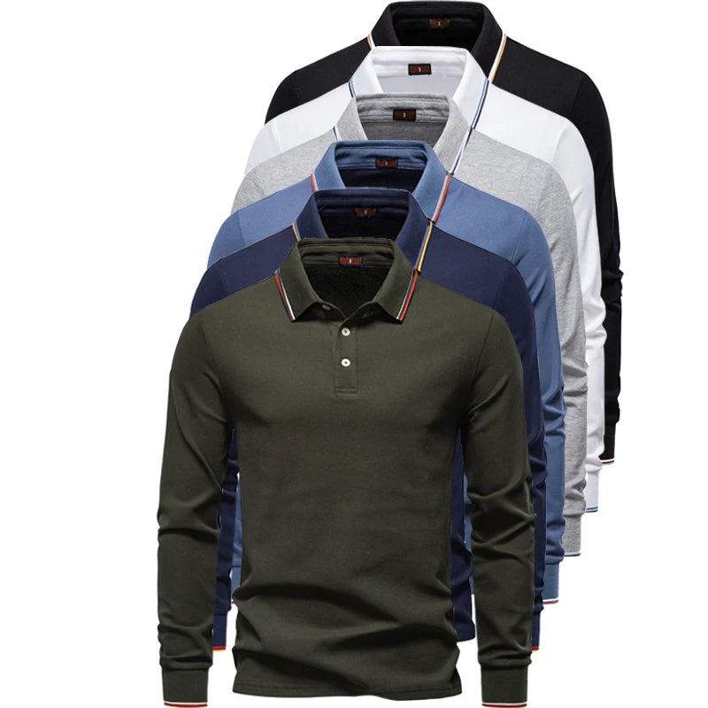 2025 New Men's Polo Shirts for Men Cotton Solid Color Long Sleeve Lapel Polo Desinger High Quality Male T-Shirt Dropshipping