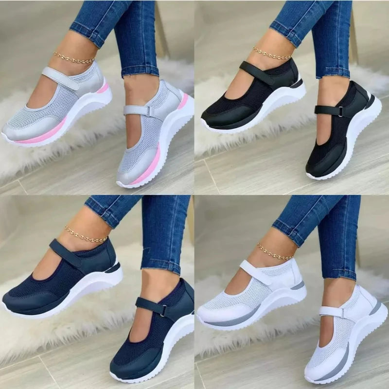 Women Shoes Thick Sole Single Shoes Round Toe Knitted Female Sneakers Walking Grid Casual Shoe Plus Size Women Vulcanized Shoes
