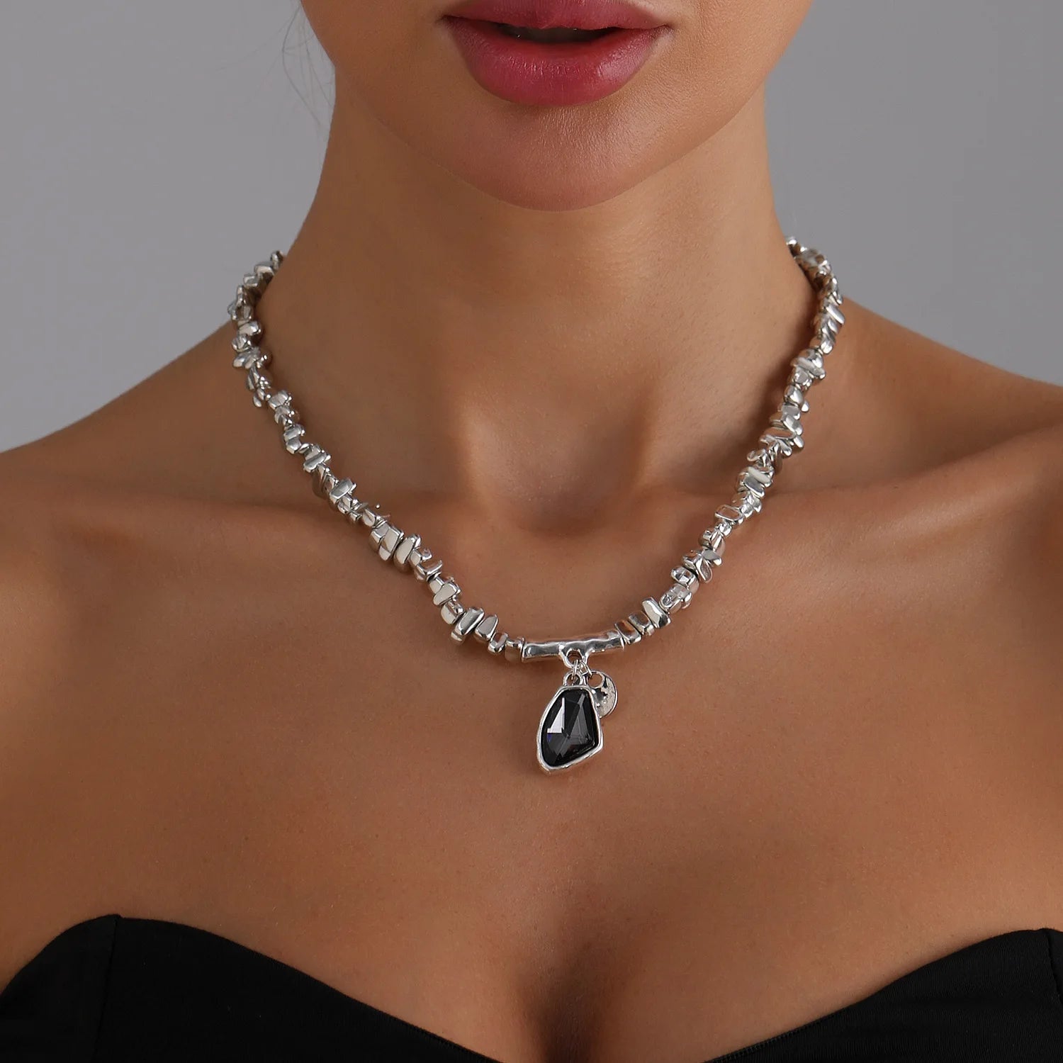 Faceted Pendant Set Necklace & Bracelet Sparkling Metal Jewelry Elegant Cut Crystal Gift for Women Luxe