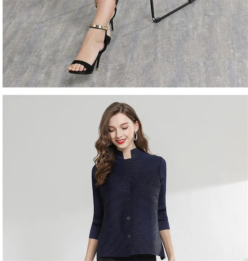 Women's Classic Coat 2025 Spring Autumn Female Temperament Stand Collar Short Mother Jacket Cropped Sleeve Cardigan Overwear