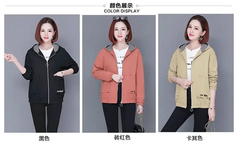 Women'S Clothes Spring Autumn Jacket Top 2025 New Women Windbreaker Korean Loose Casual Hooded Jacket Ladies All-Match Coat