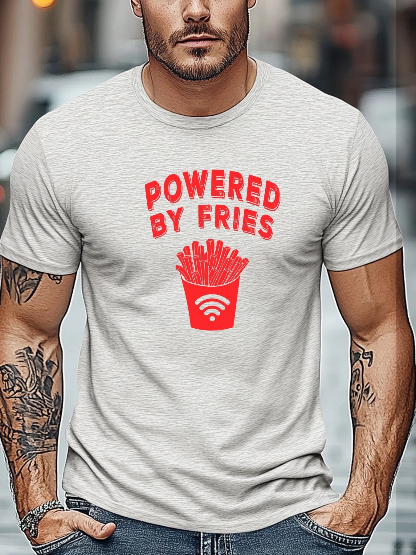 Men's t shirts POWERED BY FRIES Graphic Summer Soft Comfort Fit Tee Daily Wear Tops