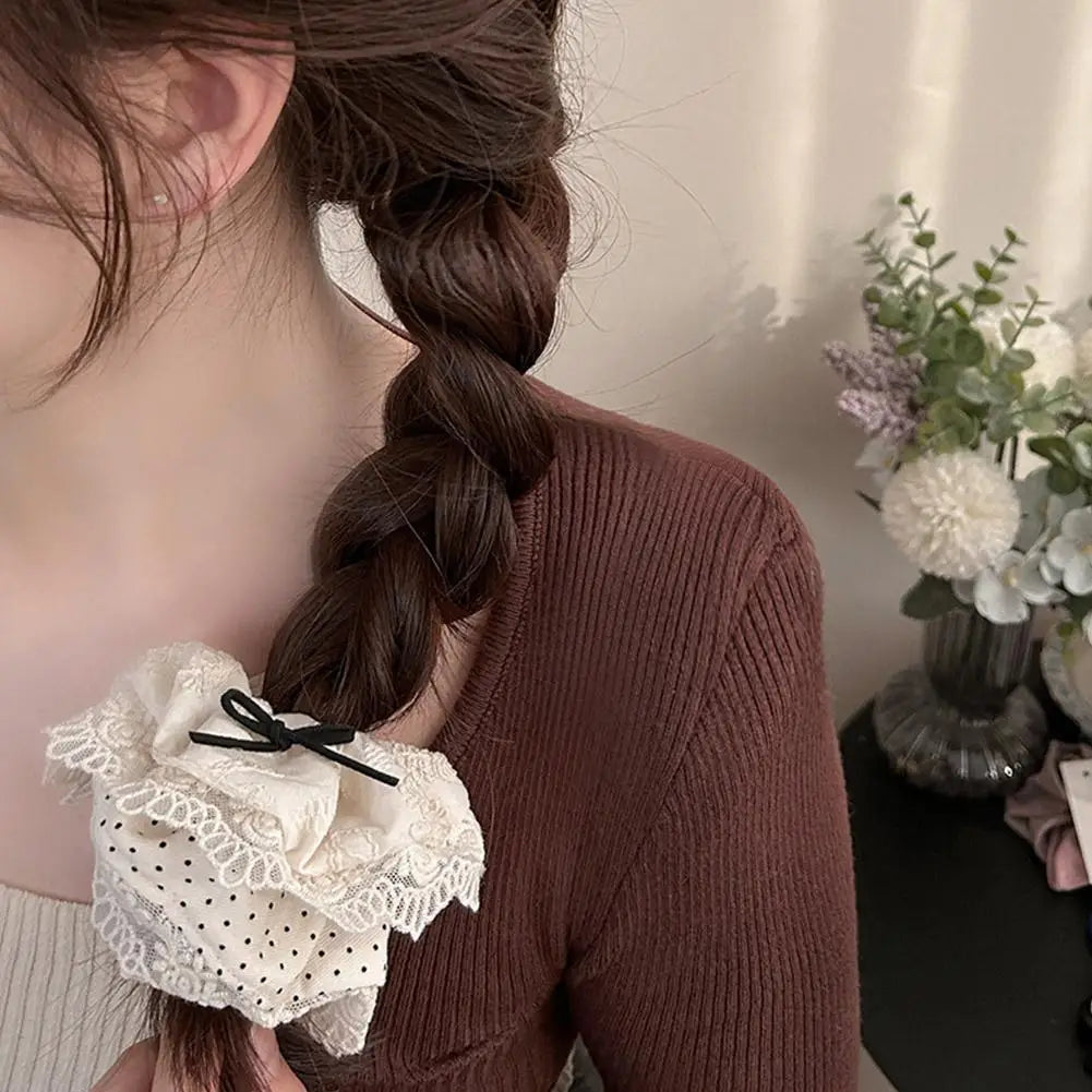 Large Women Lace Scrunchies Elastic Hair Band Ponytail Holder Tie Hair Hoop Scrunchy Rubber Band Women Hair Accessories Headwear