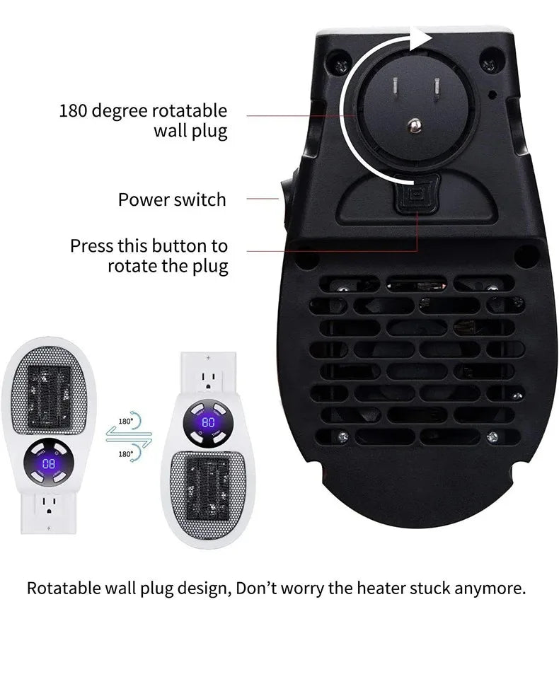Portable Electric Heater Mini Radiator Plug in Wall with Remote Control Fast Heating Hand Warmer for Room Office Desk Use