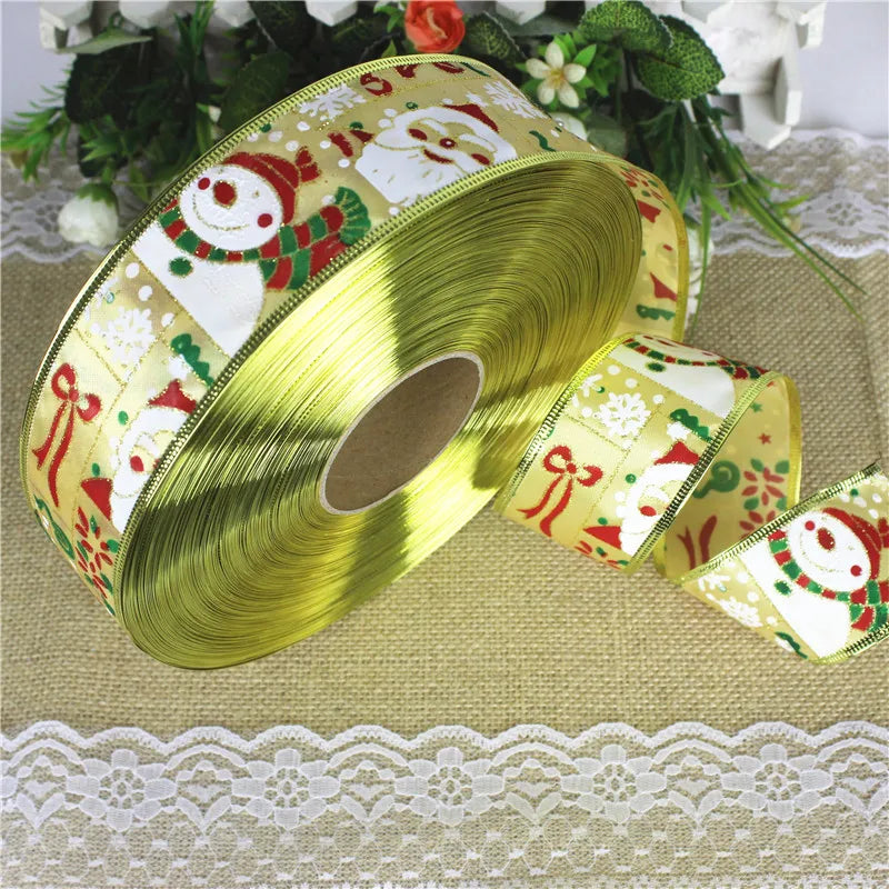 Christmas Ribbon 2M/Pack - Santa Snowman Design - Decor for Tree Wreath - Festive Ornament Accessory Christmas Supplies
