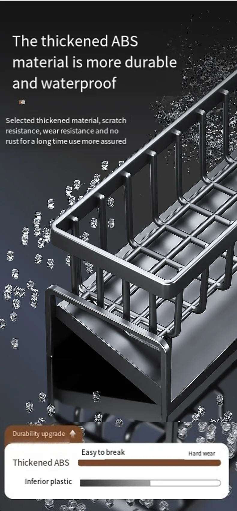 Kitchen Drainable Storage Rack With Hanging Rod Countertop Cleaning Supplies Without Punching Multi-Functional Storage Rack Tool