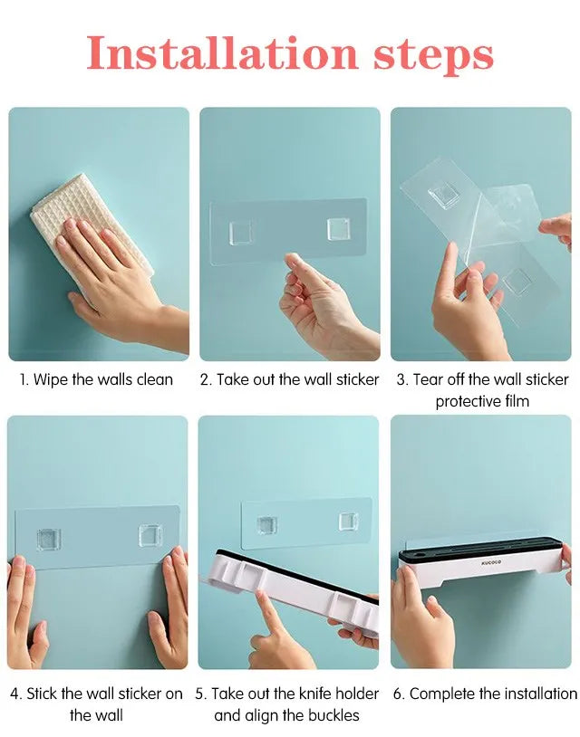 Kitchen Knife Holder Wall Mounted Multifunctional Knife Holder Home Cutlery Wall Mounted Storage Rack Kitchen Cutlery Organizer