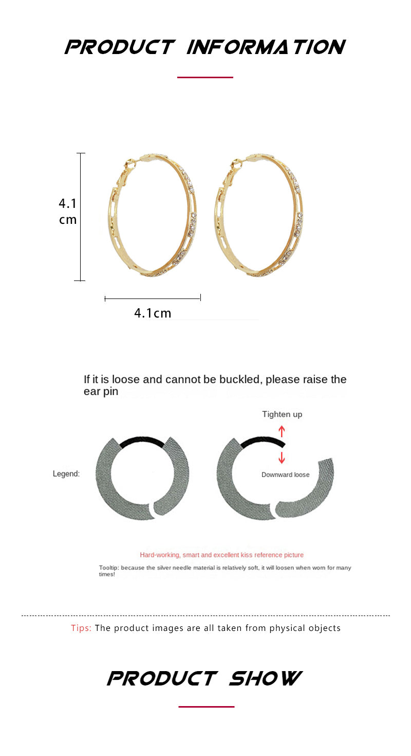 Luxury Female Big White Round Hoop Earrings Fashion Gold Color Color Wedding Earrings Double Zircon Stone Earrings For Women