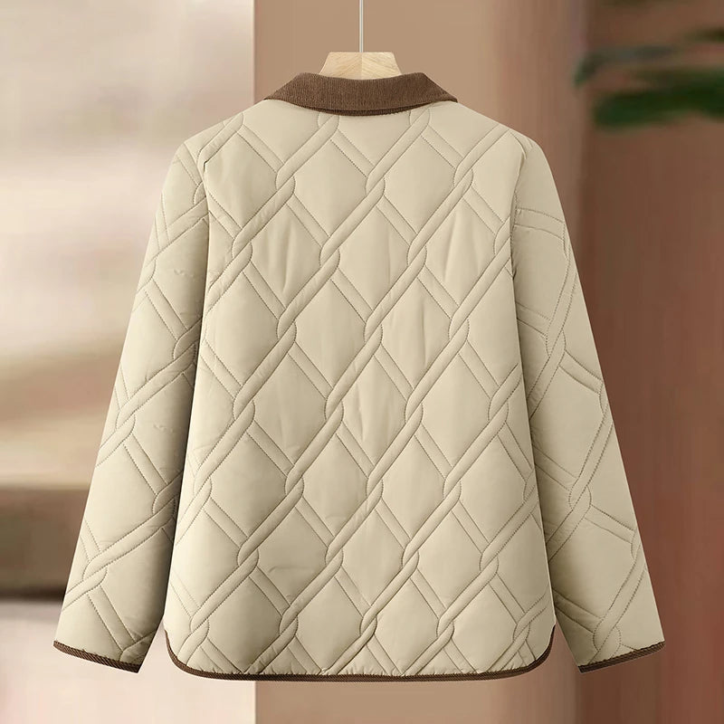 Women's Down Cotton Jacket Fashion Versatile Lady PU Leather Cotton Padded Outerwear Loose Elegant Ladies Winter Parka Coat