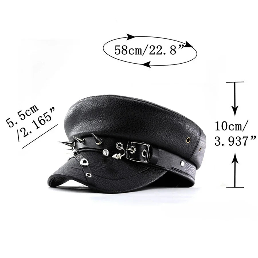 Women's Accessories  Black Pu Leather Flat Top Captain Military Caps Women's Trendy Beret