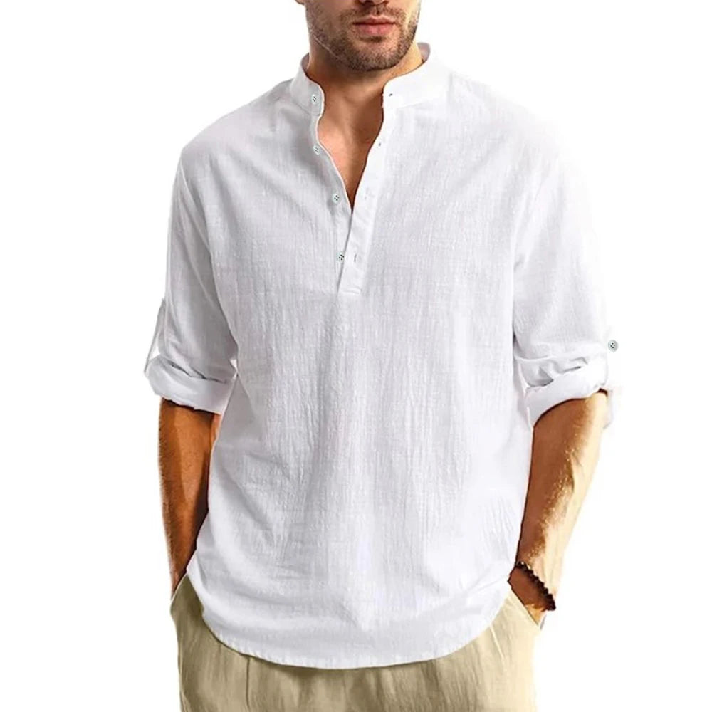 Men's Lightweight Shirts Long Sleeve Henley Collar Casual shirts Men Beach Hawaiian Vacation Shirts Breathable Tshirts