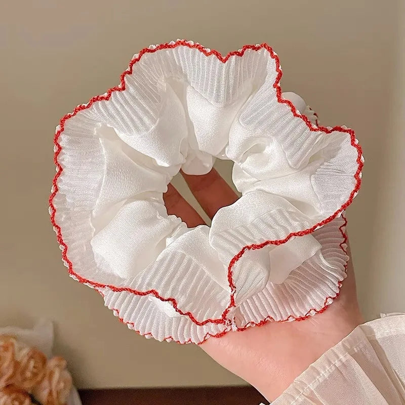 1pc French sweet lace large intestine hair ring, high-end niche design double lace hair rope girl versatile hair accessories