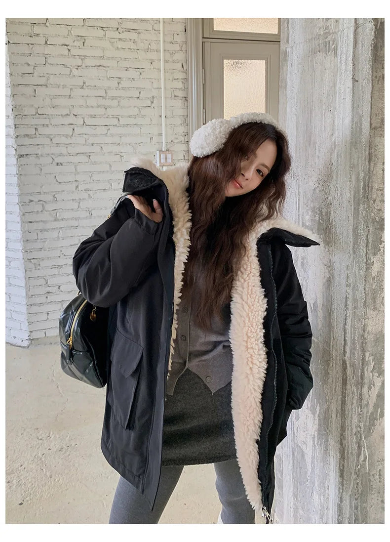 Women Parkas Short Coats Jackets Turn Down Collar Thick Warm Y2k Streetwear Elegant Jacket Work Coat Autumn Winter 2025
