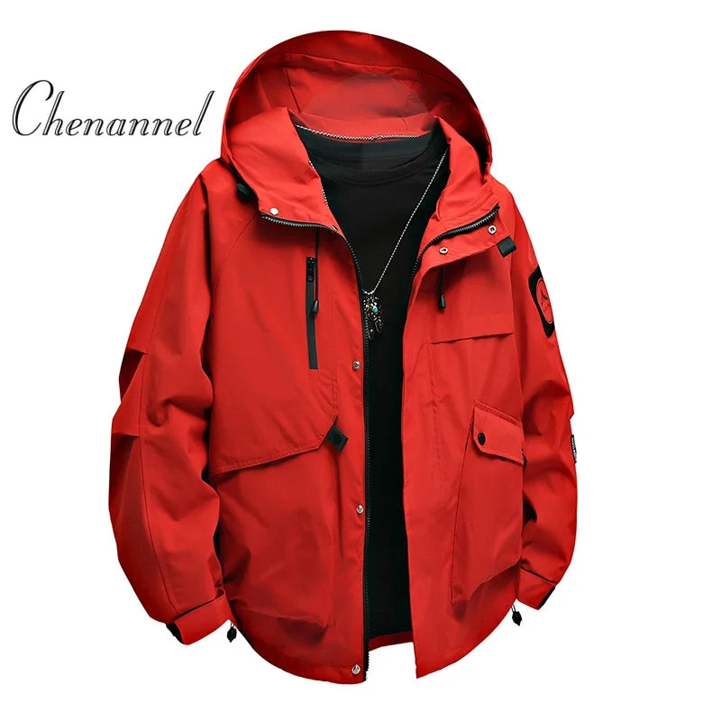 Men's workwear down jacket, American color-blocked hooded jacket for autumn and winter, cool and casual coat for teenagers