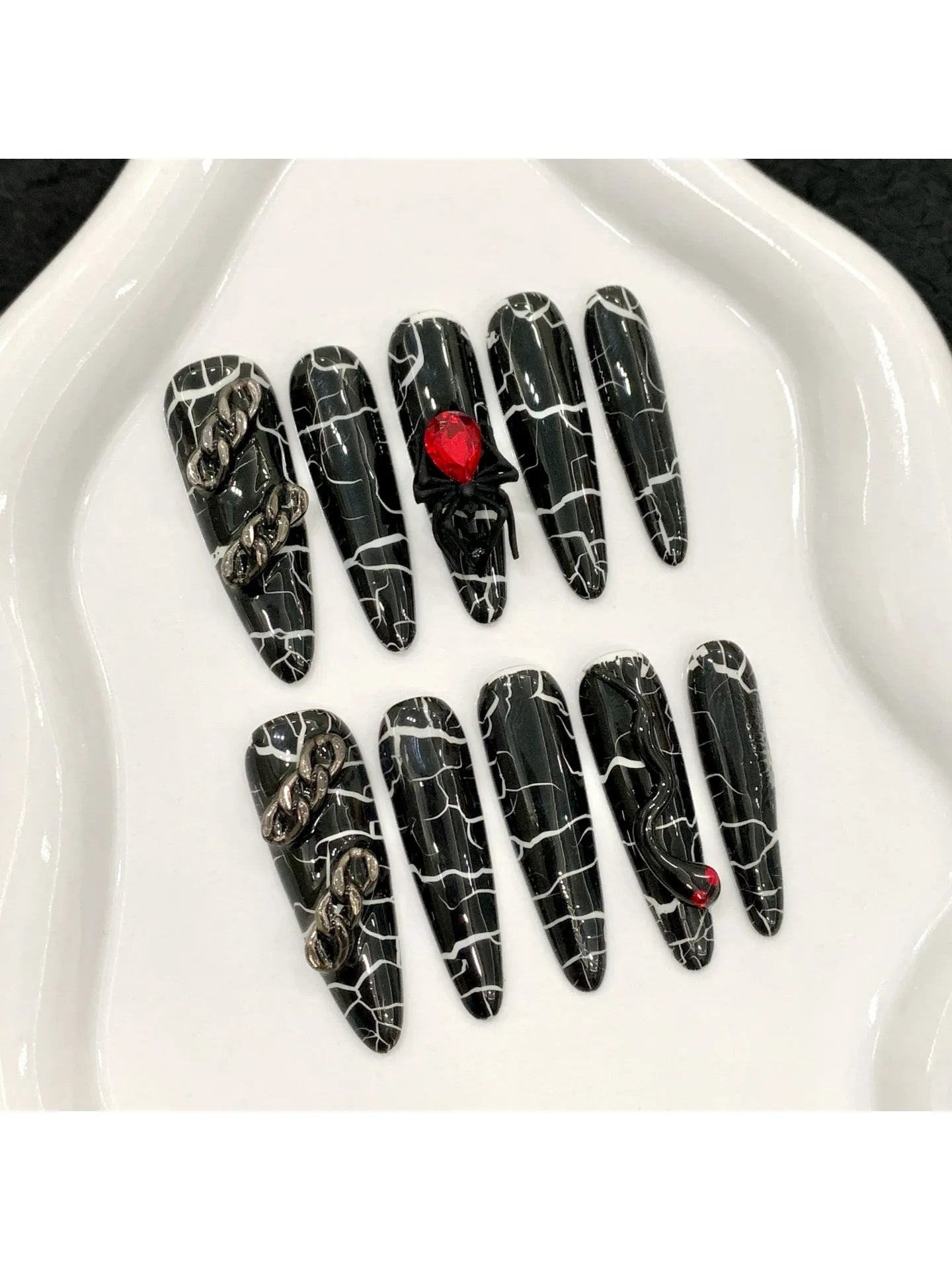 “Halloween Collection” Cross-Border Export Funny Pumpkin Halloween Atmosphere Handmade Nail Stickers, Press-On False Nails 10pcs