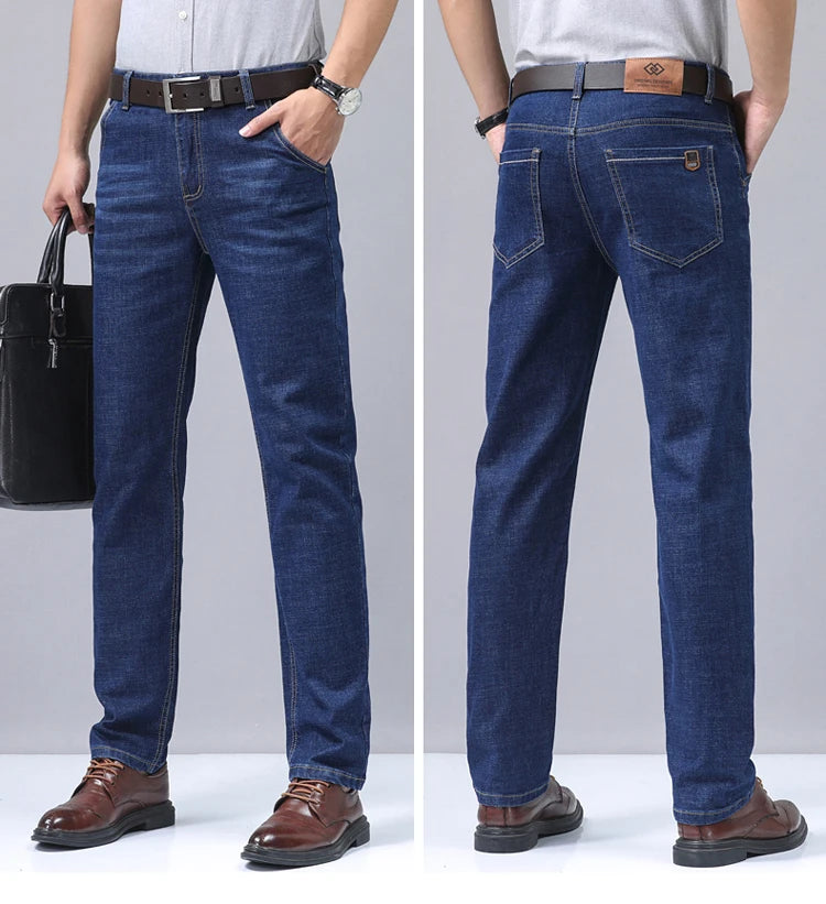 2024 Denim Jeans Casual Fashion Business Pants Classic New Arrivals Elastic Regular Fit Straight Trousers