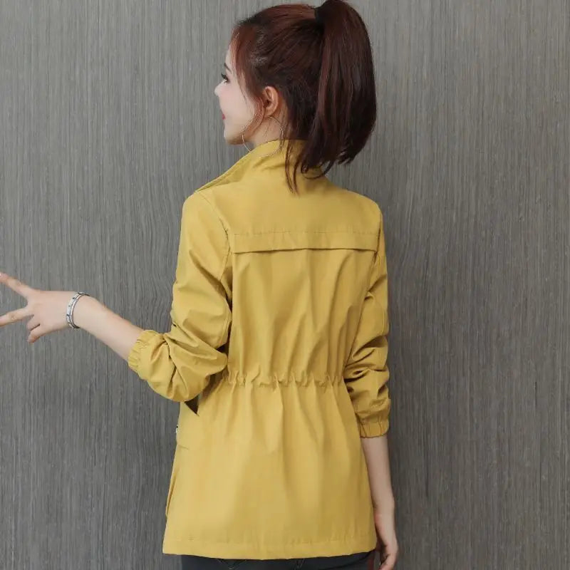 Women's Short Jacket 2023 Spring Autumn New Casual Windbreaker Stand Collar Tooling Jacket Basic Zipper Coat Tops With Lining