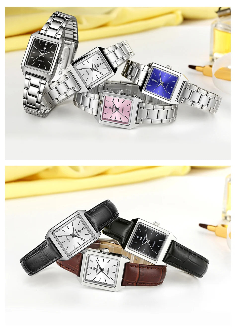 Fashion Top Brand Wwoor Womens Watches Black Small Square Wristwatch Woman Dress Bracelet Watch For Women Gift Xfcs Montre Femme