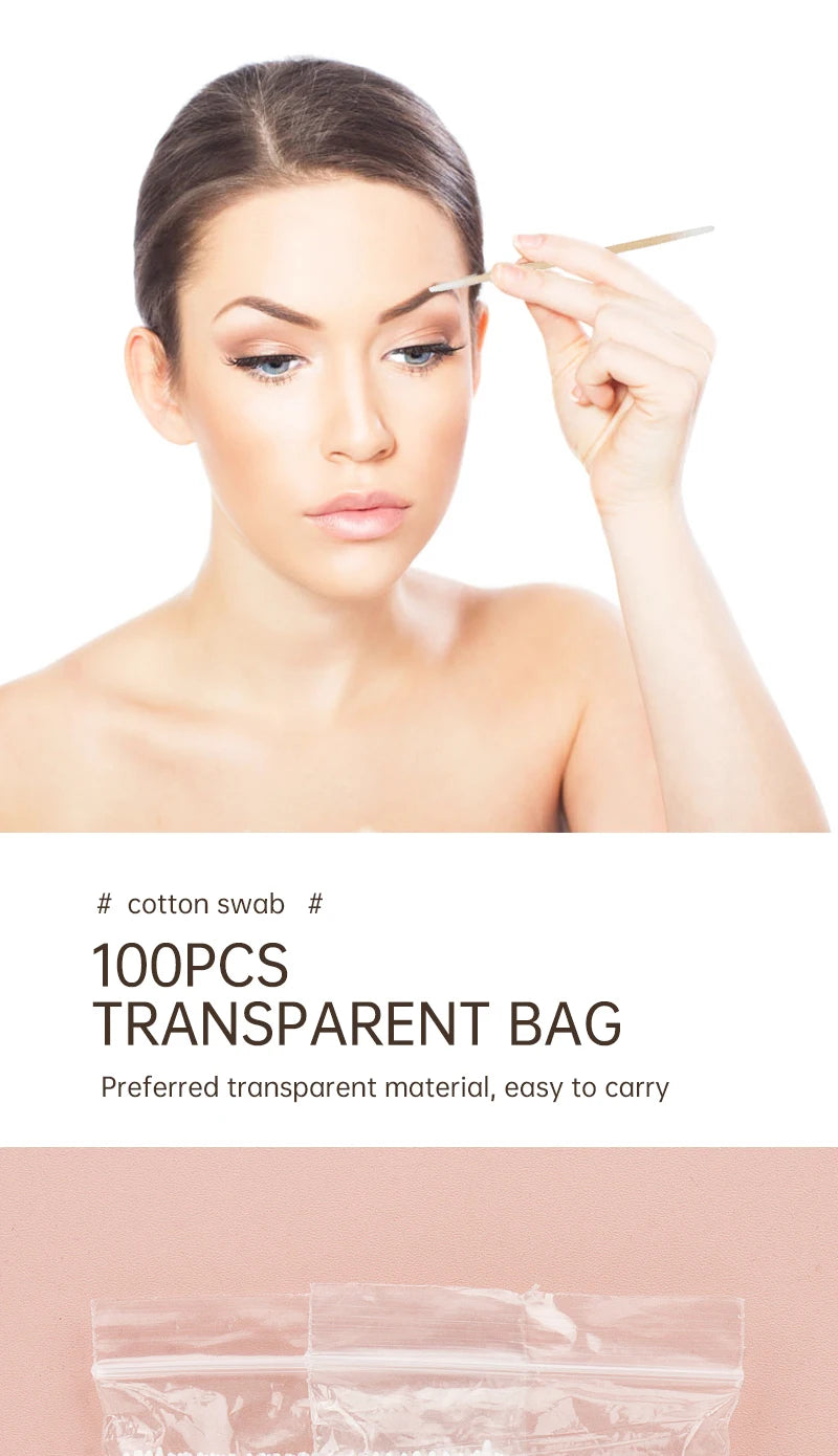 Disposable Ultra-small Double-end Wood Cotton  Swab 100pcs Lint Free Micro Brushes Eyelash Extension Glue Removing Tools