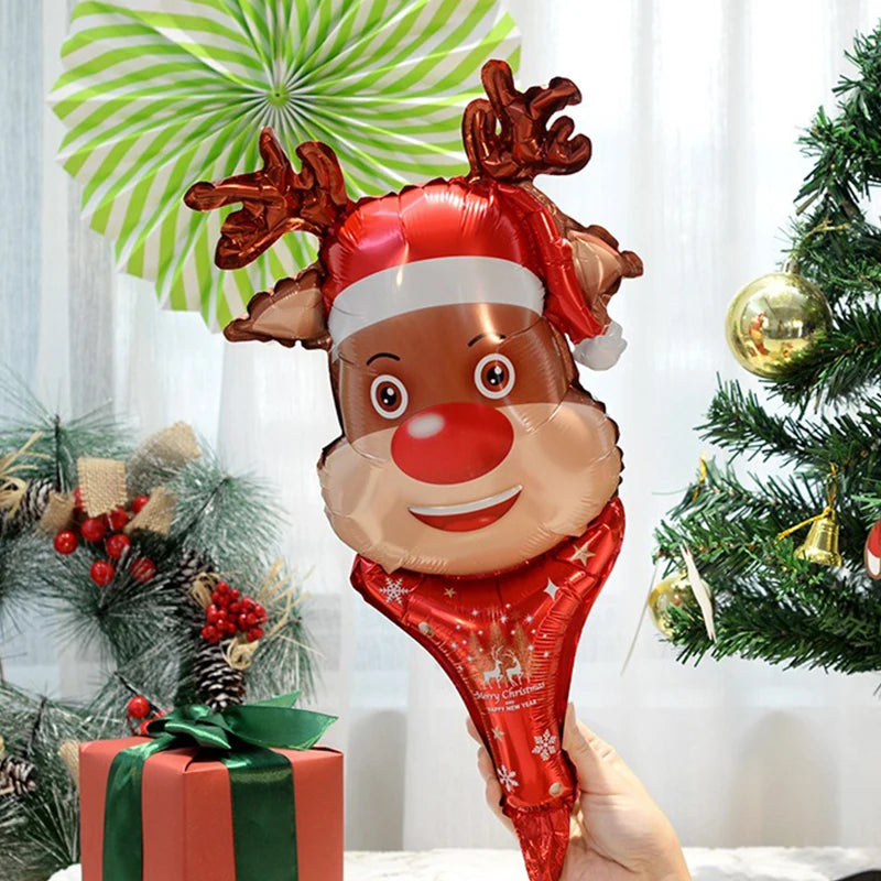 10PCS Christmas Handheld Balloons Santa Snowman Elk Gingerbread Man DIY New Year Merry Christmas Atmosphere Party Decoration ZYF