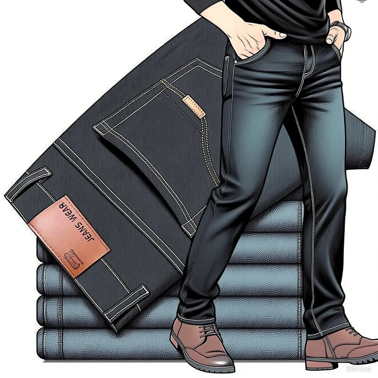 2025 men's fashion business jeans classic style casual elastic slim fit jeans men's denim pants black blue