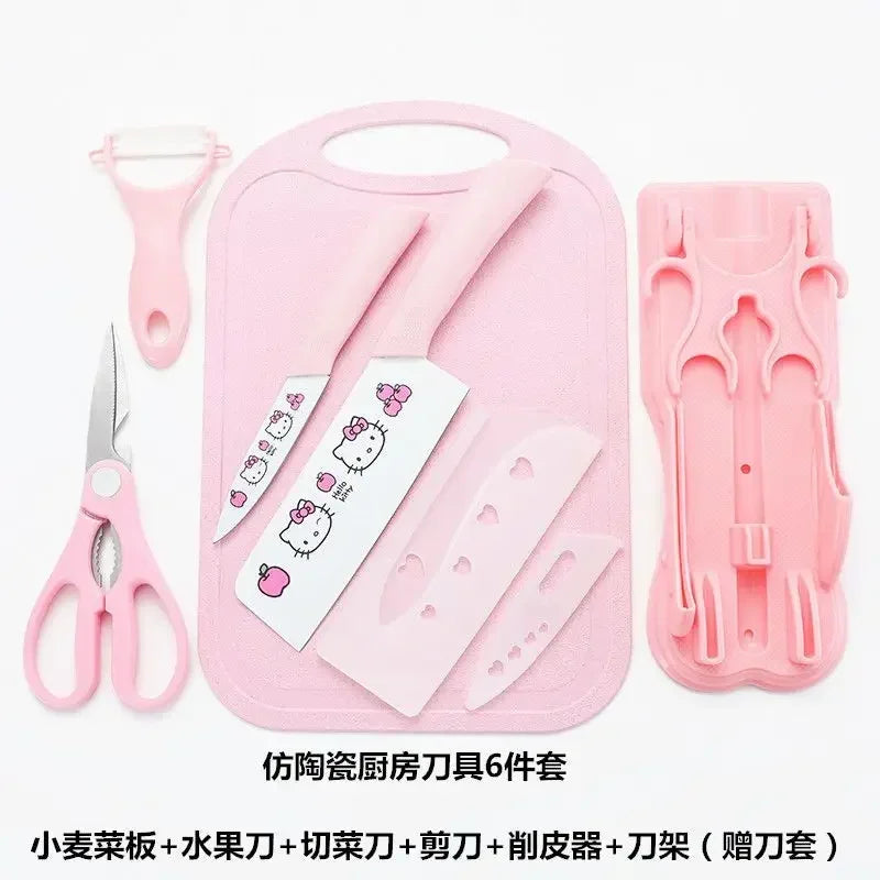 Sanrio  animation peripheral cartoon Kawaii Hello kitty anti-rust kitchen knife cutting board set creative fruit knife wholesale