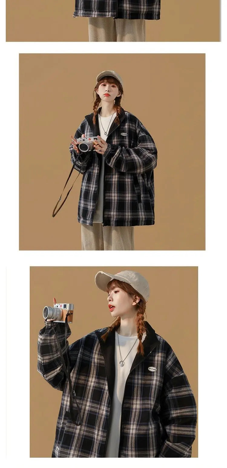 Bomber Jackets Women American Retro Chic High Street Casual Coats Reversible Turn-down Collar Fashion Newly Autumn Simple Loose