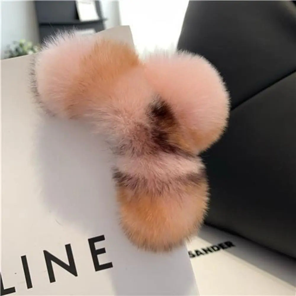 Autumn Winter Headwear Pure Color Rabbit Fur Female Hair Accessories Korean Style Hair Clip Leopard Grasp Clip Plush Hair Claw