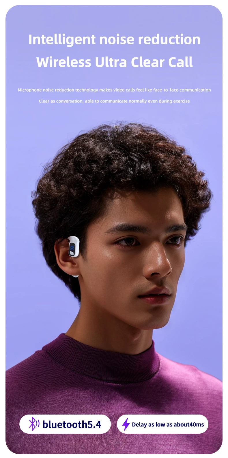 Digital Display Wireless Earphone New Bluetooth 5.4 Headset For Universal Phones Noise Cancelling Sports/Game/Drive Headphones