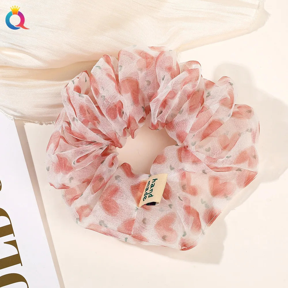 2023 New Large Chiffon Printed Scrunchie Women Girls Elastic Hair Rubber Bands Accessories Tie Hair Ring Rope Headdress Headwear